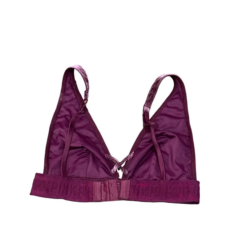 PINK Victoria's Secret Velvet Plum Sequin Bralette Size S Sexy Glam Sparkle - Picture 5 of 9